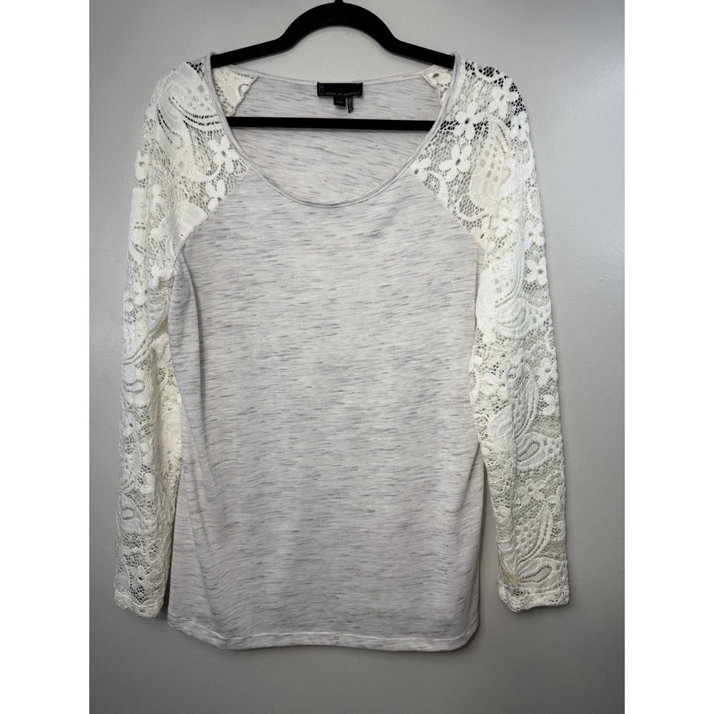 Buffalo Grey Pullover W Off white Crocheted Sleeves‎ Size XL
